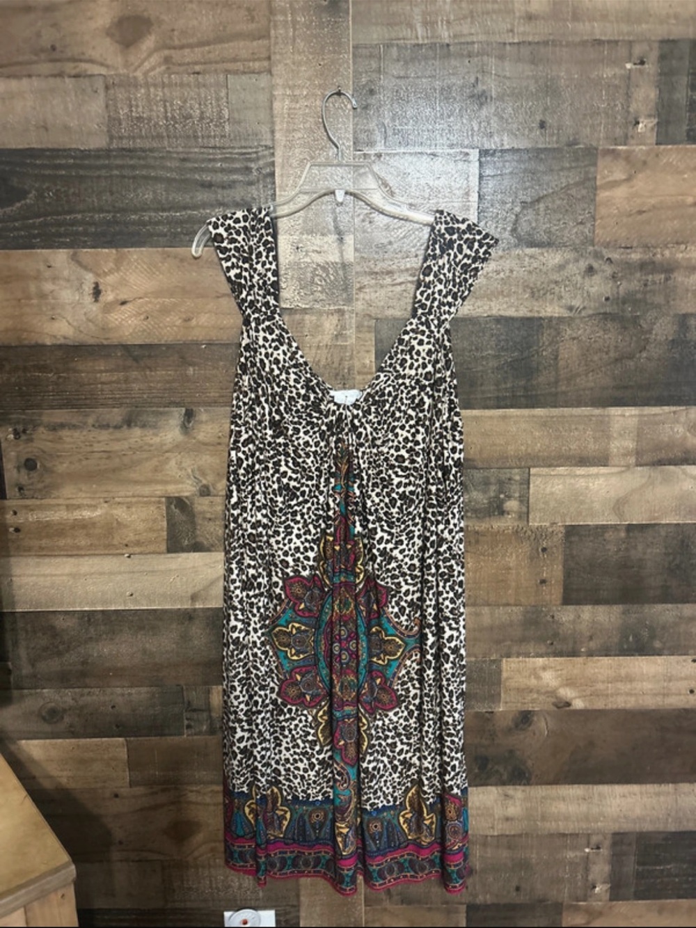 London Times Leopard Print Maxi Dress with Multicolor Paisley Panel
